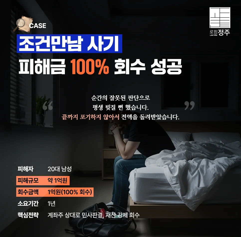 20대 남성 조건만남 사기 1억원 전액 회수 성공사례